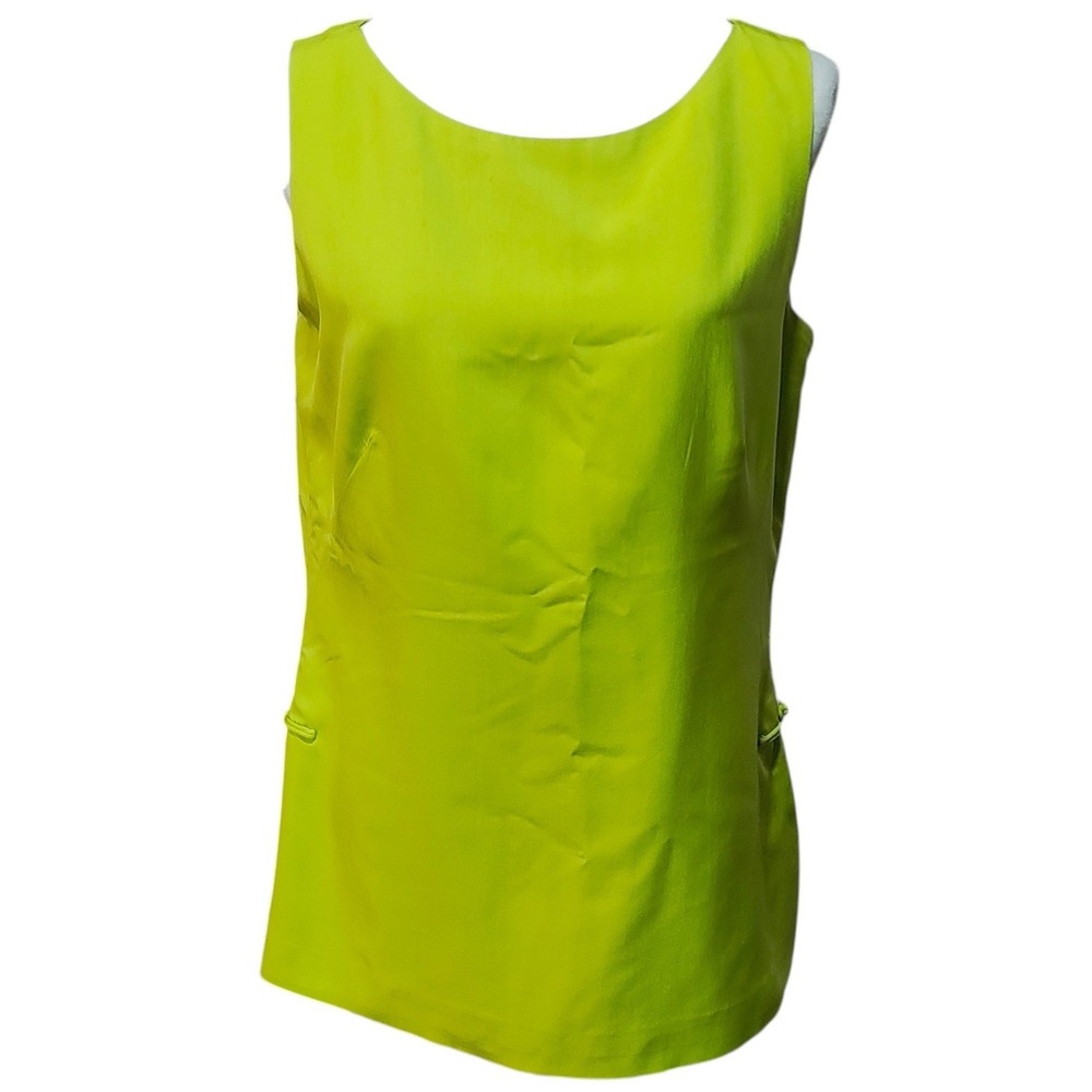 Shanghai Tang 100% Silk Sleeveless Top Lime Green Quiet Luxury Capsule US 12